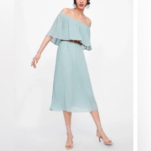 Zara Dresses Zara Off The Shoulder Maxi Pleated Dress Poshmark